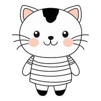 Cute kawaii kitten in clothes on a white background. vector