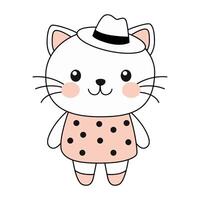 Cute kawaii kitten in clothes on a white background. vector