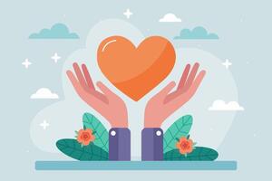 Women's hands hold a heart. The concept of support and kindness in society. vector