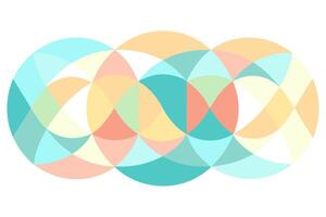 Abstract geometric pattern with overlapping circles and triangles in pastel colors, on a white background vector