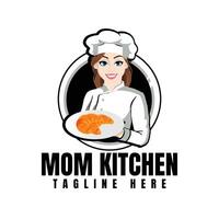 Mom's cooking logo, mother with a fork and plate vector