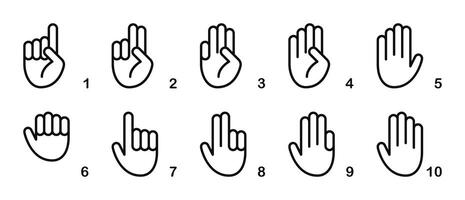 Hand Gesture Symbols 1 to 10 - Counting and Communication Icons vector