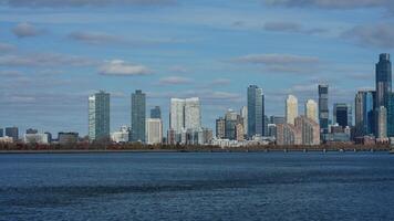 The New York manhattan view from the ferry boat in the sunny day photo