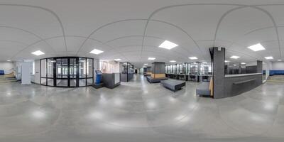 hdri 360 panorama view in empty modern hall of reception and doors in administrative building in full seamless spherical equirectangular projection, ready for AR VR content photo