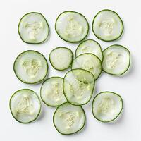 Scanned cucumber vegetable slices. Glow inner concept photo