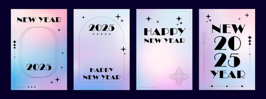 Y2k Christmas aesthetic posters set. 2025 New Year gradient background trendy style. Y2k element minimalist design. vector