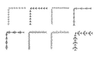 Set Hand Drawn Corners Different Shapes Flower, Branch, Hearts. vector