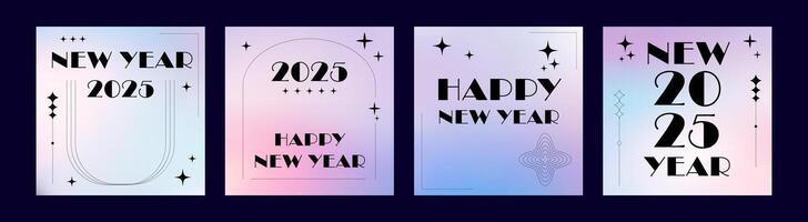 Minimalist aesthetic Y2K New Year background template Set. Retro Minimal Design vector
