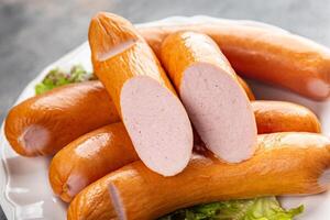 sausages meat pork or chicken, turkey fresh meal food snack on the table copy space food background rustic top view photo
