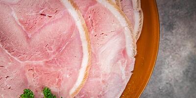 ham slice pork meat natural food fresh appetizer meal food snack on the table copy space food background rustic top view photo