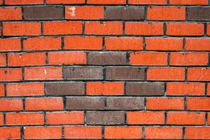Close up of a brick wall with a unique pattern of orange and brown bricks, texture, background. photo