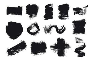 Monochrome abstract grunge textures and brushstrokes. Set of hand drawn brushstrokes and stains. vector