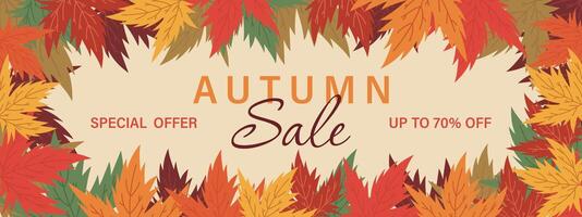 Abstract banner frame for autumn sale. Autumn background with maple leaves. vector