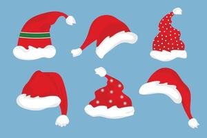 Set of Santa Claus hats. New Year hats. vector