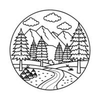 Forest scene with river line art vector