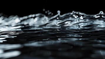 A close up of the water surface with the waves on the black background. photo