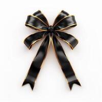Black cross bow ribbon with gold edges on a white background. photo