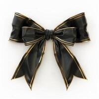Black cross bow ribbon with gold edges on a white background. photo