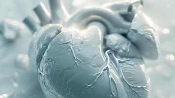 Shiny realistic anatomical white human heart with cracks. photo