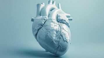 Shiny realistic anatomical white human heart with cracks. photo