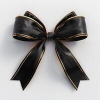 Black cross bow ribbon with gold edges on a white background. photo