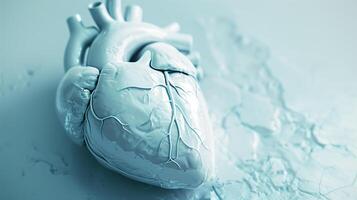 Shiny realistic anatomical white human heart with cracks. photo