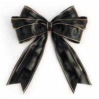 Black cross bow ribbon with gold edges on a white background. photo