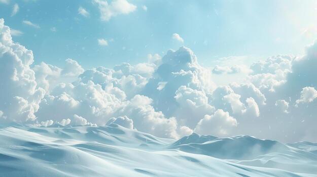 A minimalist background with snow, mountains and clouds. photo