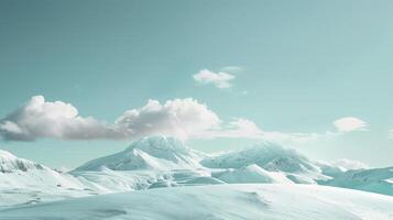 A minimalist background with snow, mountains and clouds. photo