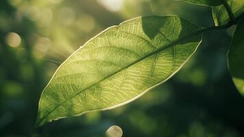 Close-up of a leaf in the sun with unique and simple patterns and textures. photo
