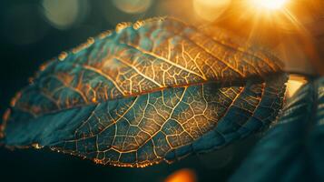 Close-up of a leaf in the sun with unique and simple patterns and textures. photo