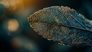 Close-up of a leaf in the sun with unique and simple patterns and textures. photo