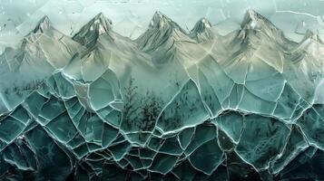 A shattered glass with cracks and fractures to create the mountain range. photo