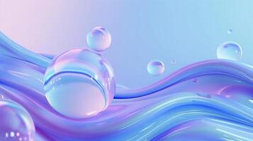 Abstract blue and purple gradient background with three-dimensional curves and spheres. photo