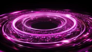 A flat and thin and long pink spiral with a black background. photo