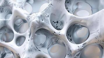 An abstract, organic form with multiple interconnected holes and sharp edges. photo