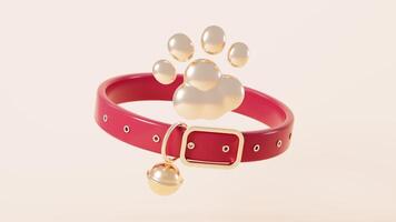 Cartoon pet collar and pet paw in the yellow background, 3d rendering. video