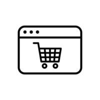 Webpage and trolly sign, shopping cart, web store, online shopping concept icon in line style design isolated on white background. Editable stroke. vector