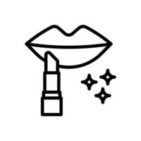 Lipstick with woman's lips icon in line style design isolated on white background. Editable stroke. vector