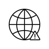 Globe with exclamation mark, website error, network warning sign icon in line style design isolated on white background. Editable stroke. vector
