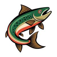 a trout fish with a green, red and white color scheme vector