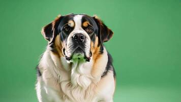 Portrait of a St. Bernard Dog green screen background. video
