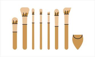Makeup brushes kit, isolated on white background.Various types of cosmetic brushes and sponge for foundation, concealer.Editable stroke illustration eps10. vector