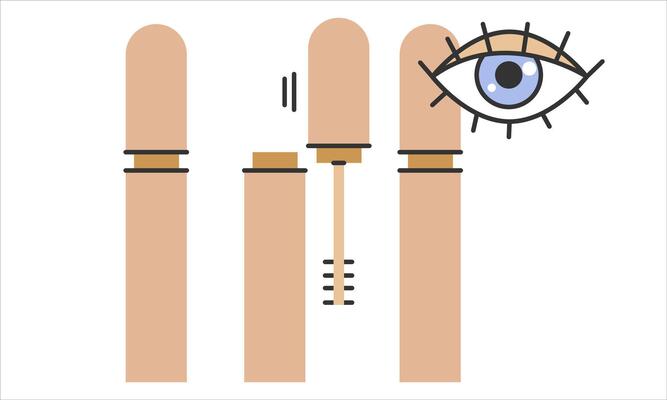 Tube of mascara icon.Closed, open with a brush, with an eye mascara tube. Simple instructions for using set.Editable Stroke. illustration EPS 10.