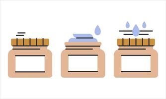 Cosmetic cream icon set.Dermatology, facial, lotion, balm beauty sign.Closed, open with cream drop and moisturizing symbol.Simple instructions for using.Editable Stroke. illustration EPS 10. vector