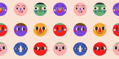 Seamless pattern with cute funny characters. Cartoon, minimal, abstract contemporary style. Avatar, icon templates. Hand drawn isolated illustrations EPS10 vector
