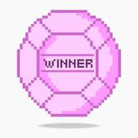 Pixel art poker chip. Casino token winner pixel style. Chip icon with text winner isolated on white background. EPS10 vector