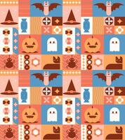 Halloween geometric pattern of abstract modern shapes with horror holiday elements. Geometric art with spooky icons. Print for Halloween party,Halloween sales. illustration EPS 10 vector