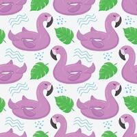 Seamless pattern with pink flamingos and palm leaves. A float for the pool. Inflatable pink flamingos. A swimming circle. pattern for your summer beach design vector