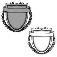 Blank Badge Double Curved with Fern and Banner containing editable components vector